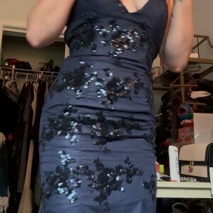 Elegant Navy Sequin Prom Dress